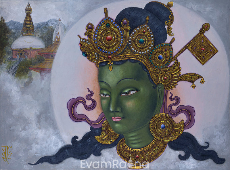 Green Tara Female Buddha Of Enlighten Activity Paubha Print | Green Tara, The Mother Of All Buddhas