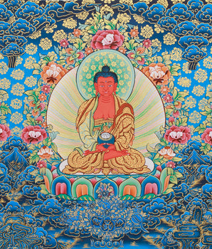 Historical Pure land Buddha Amitabha Thangka | Exclusive Painting of Compassion and Enlightenment | Gold-Enhanced Art