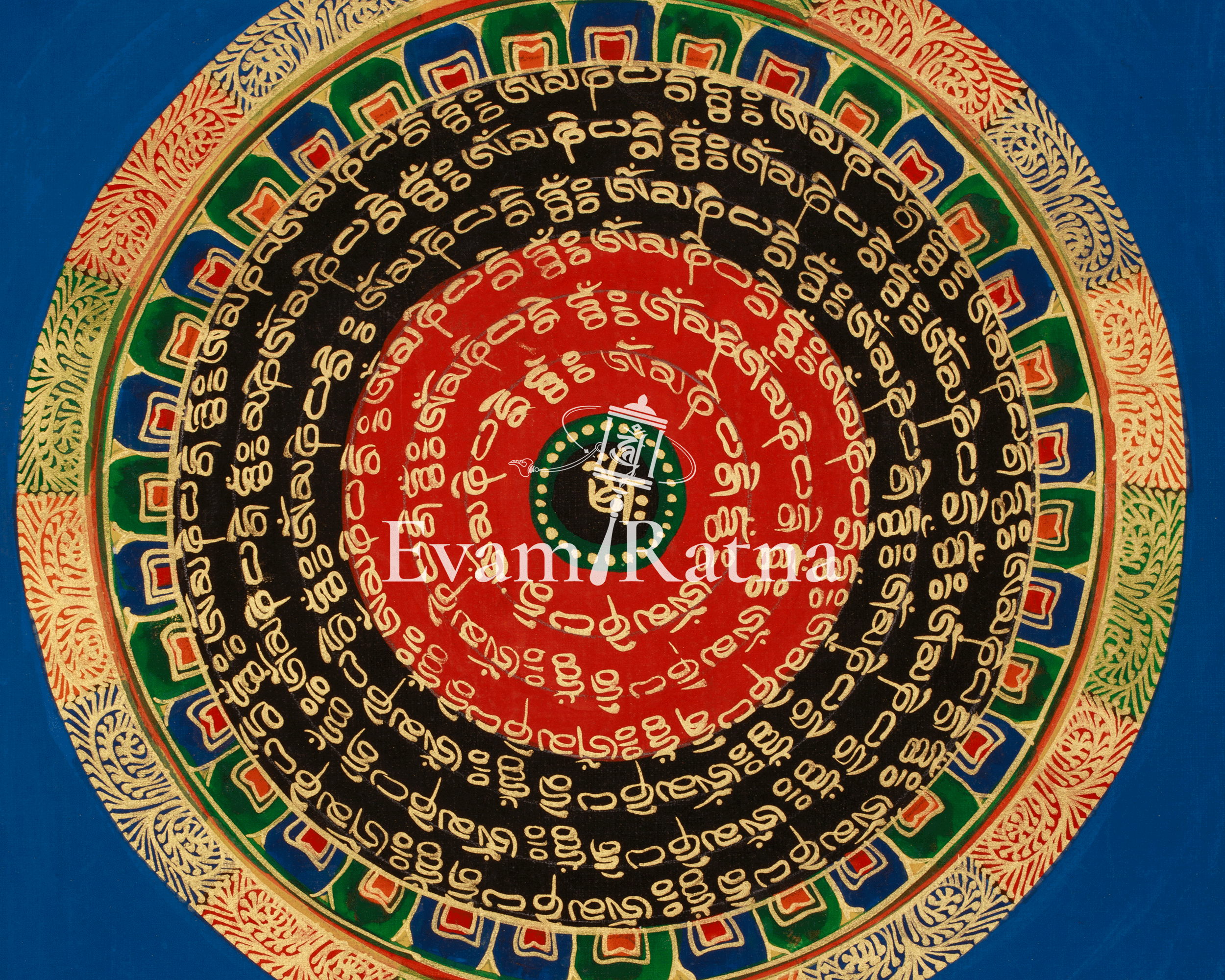 Spiritual Thangka of Mantra Mandala | Hand-Painted Himalayan Buddhist Artwork