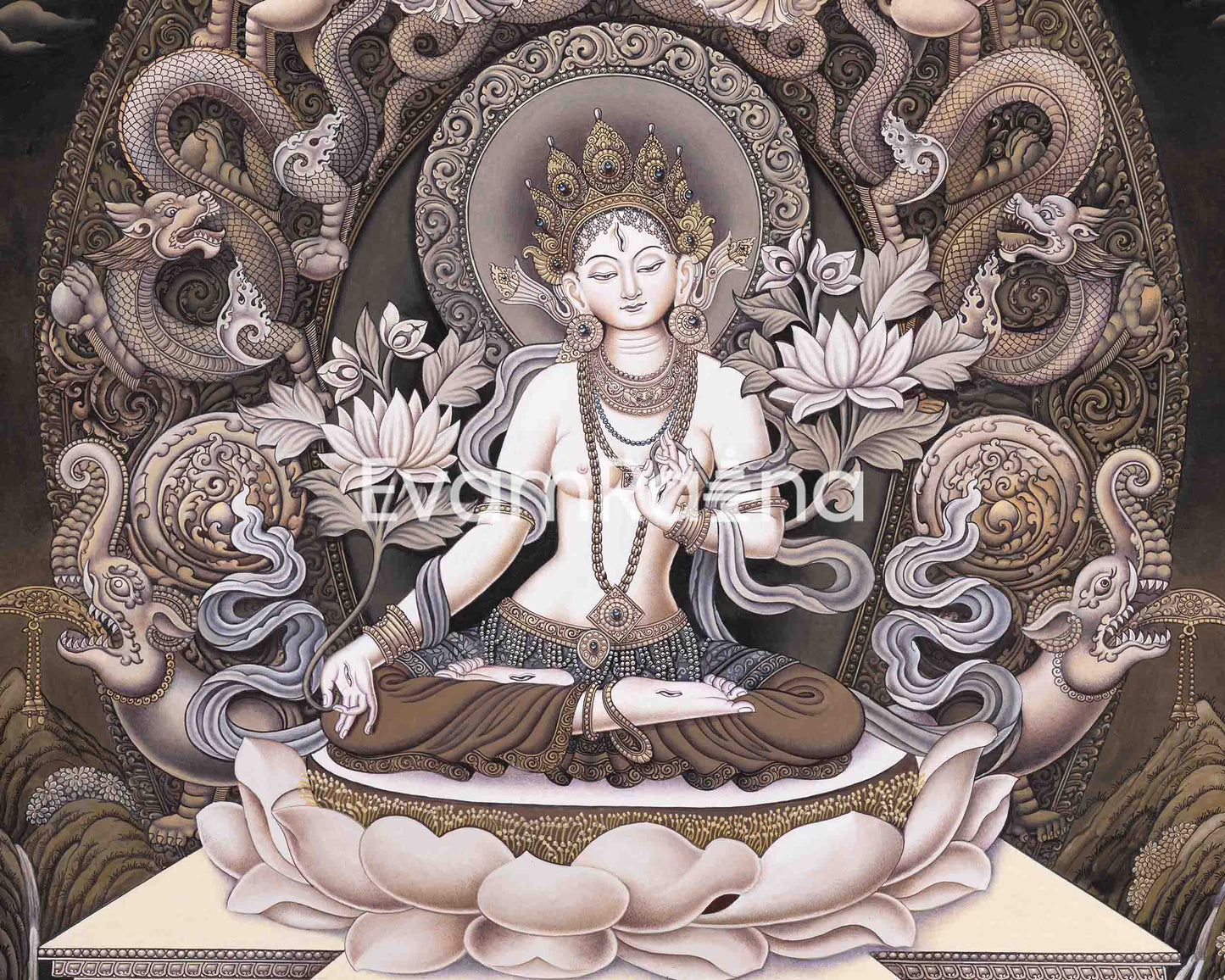 High Quality Giclee White Tara Thangka Print | Digital Art