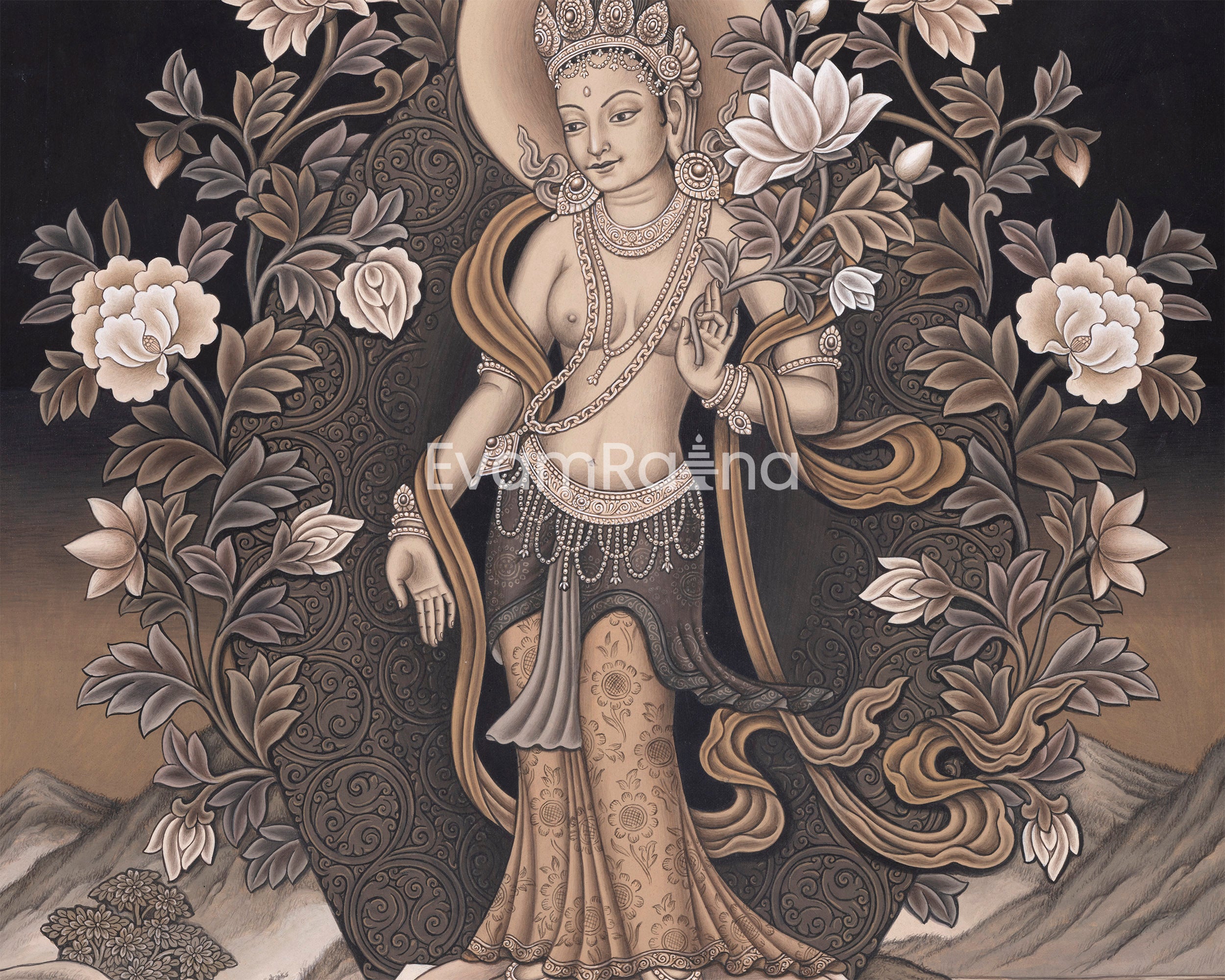 Mother Tara Mantra Practice Thangka Print | Newari Pauba Print For Mindfulness & Meditation