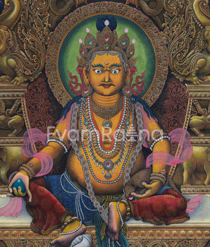 Dzambhala, The Tibetan Deity Of Wealth Nepali Painting| Traditional Newari Giclee Canvas rint