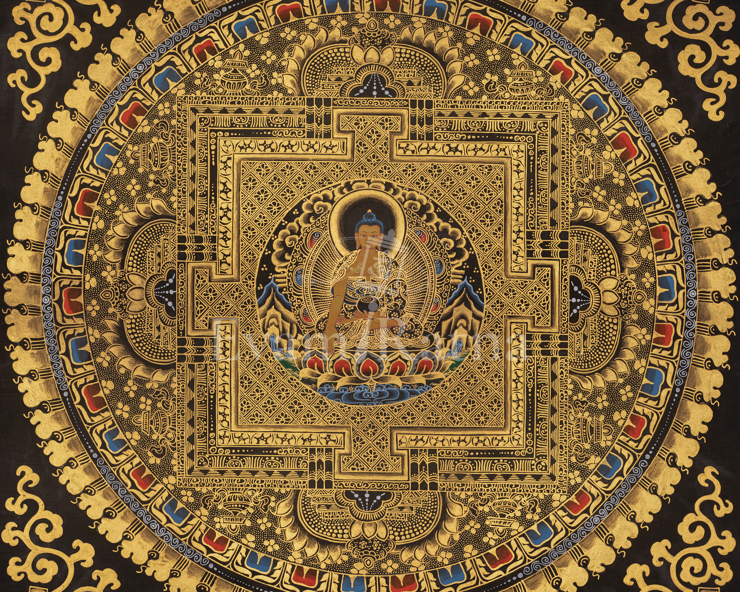 Buddha Mandala Vajrayana Art | Shakyamunin Buddhist Thangka | Wall Hanging
