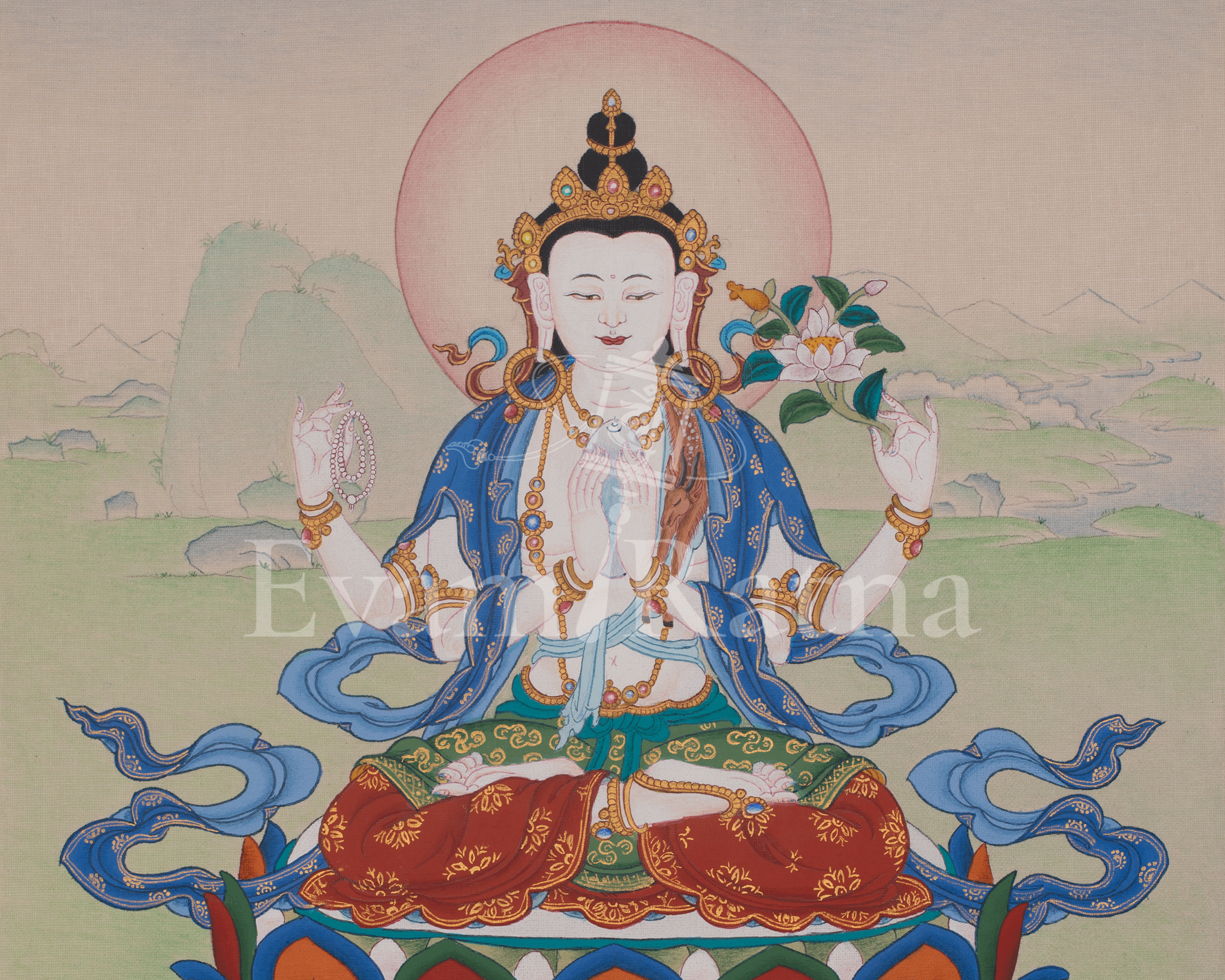 Chenrezig Meditation Art | Avalokiteshvara Thangka | Compassion Buddha