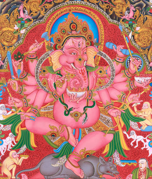 Majestic Lord Ganesha Paubha Artwork | Traditional Nepalese Art