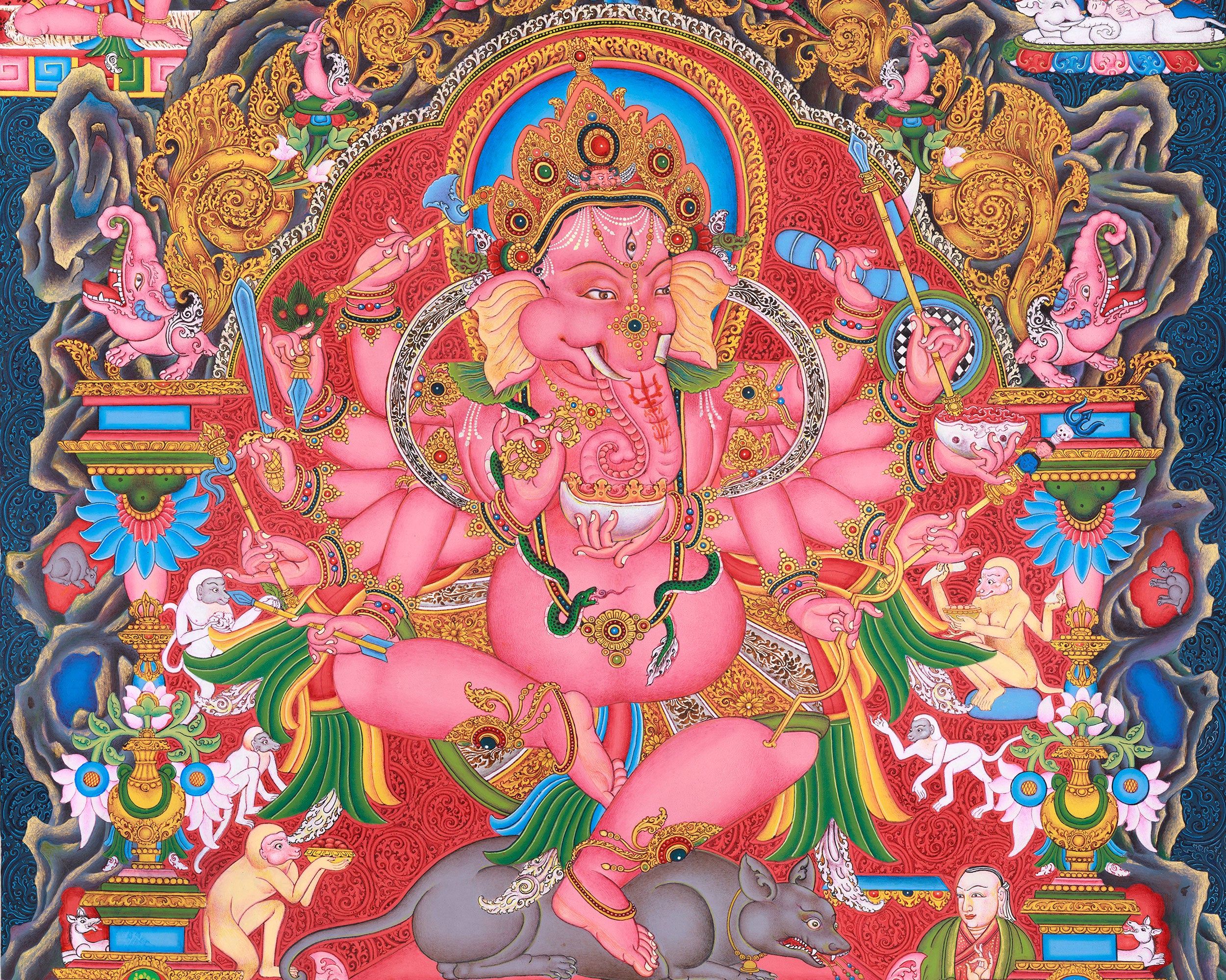 Majestic Lord Ganesha Paubha Artwork | Traditional Nepalese Art