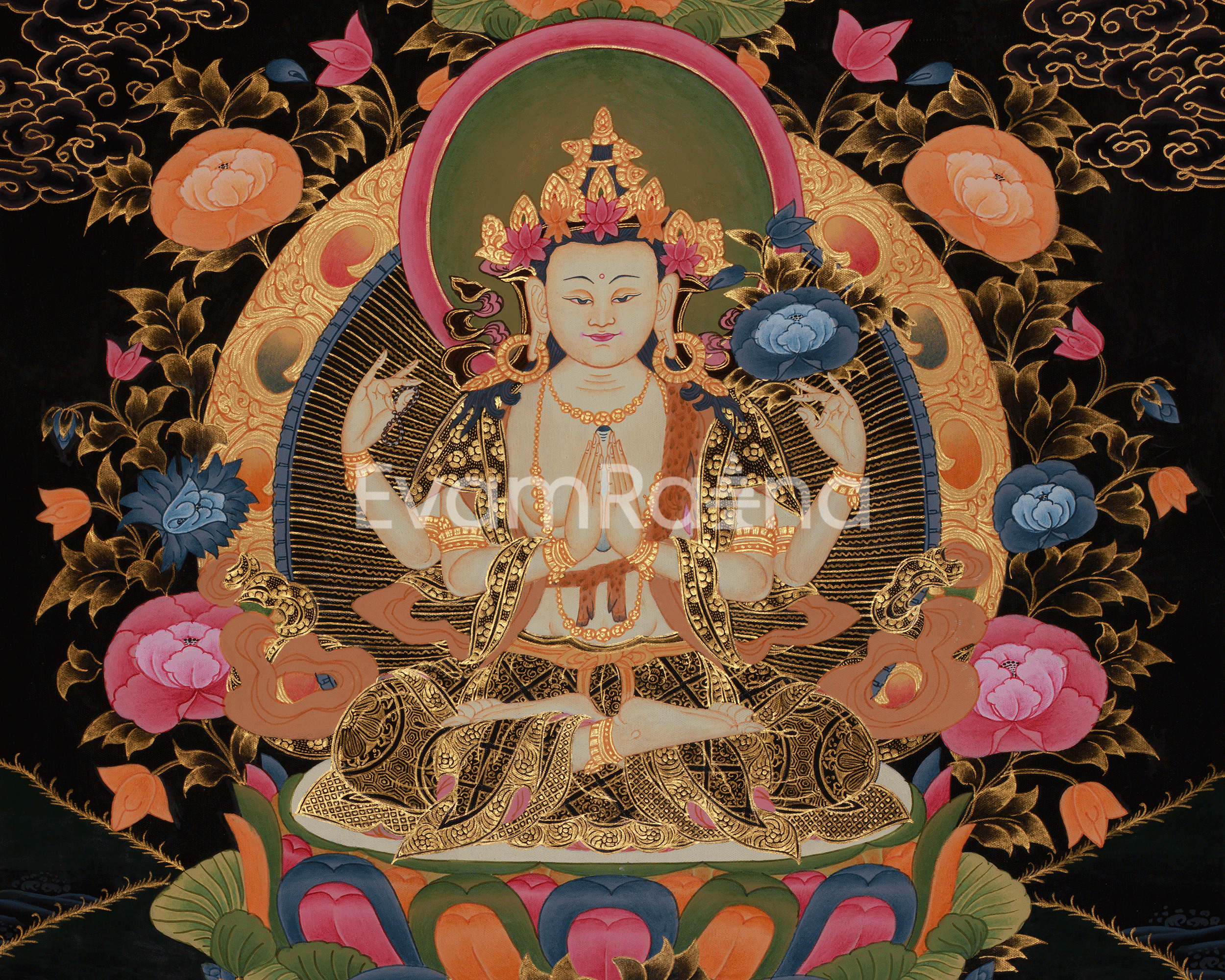 Chenrezig Spiritual Thangka | Avalokiteshvara Compassion Art