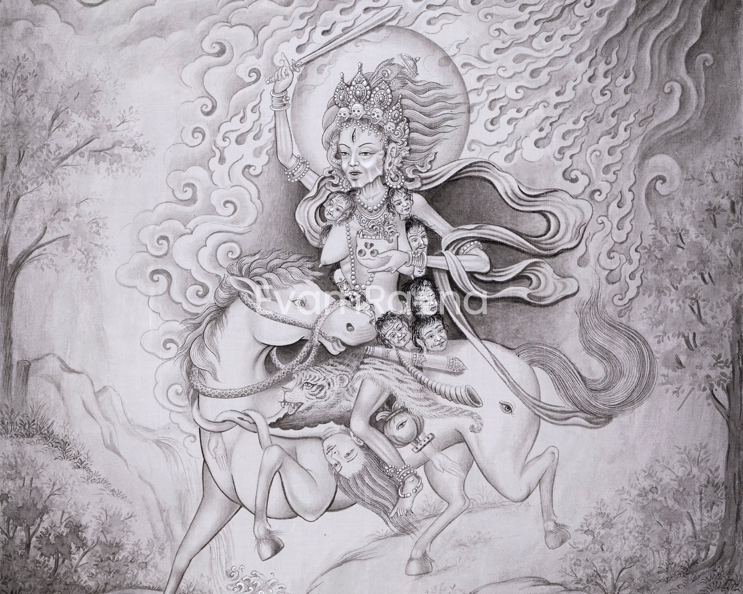 Divine Protector: Palden Lhamo Thangka Print | Mahakala Thangka Artwork | Spiritual Guidance Print