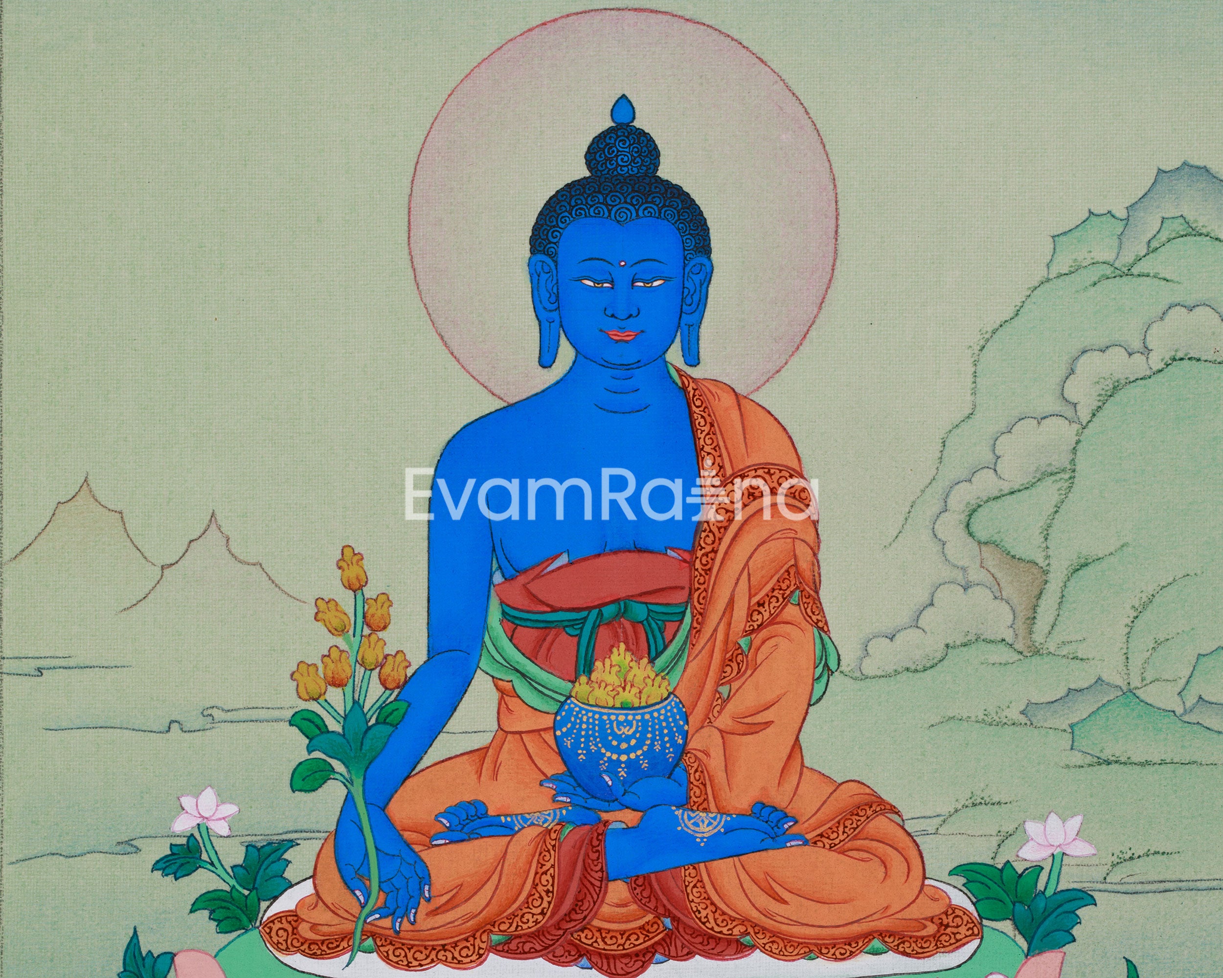 Sacred Thangka of Medicine Buddha |A Divine Representation of Healing
