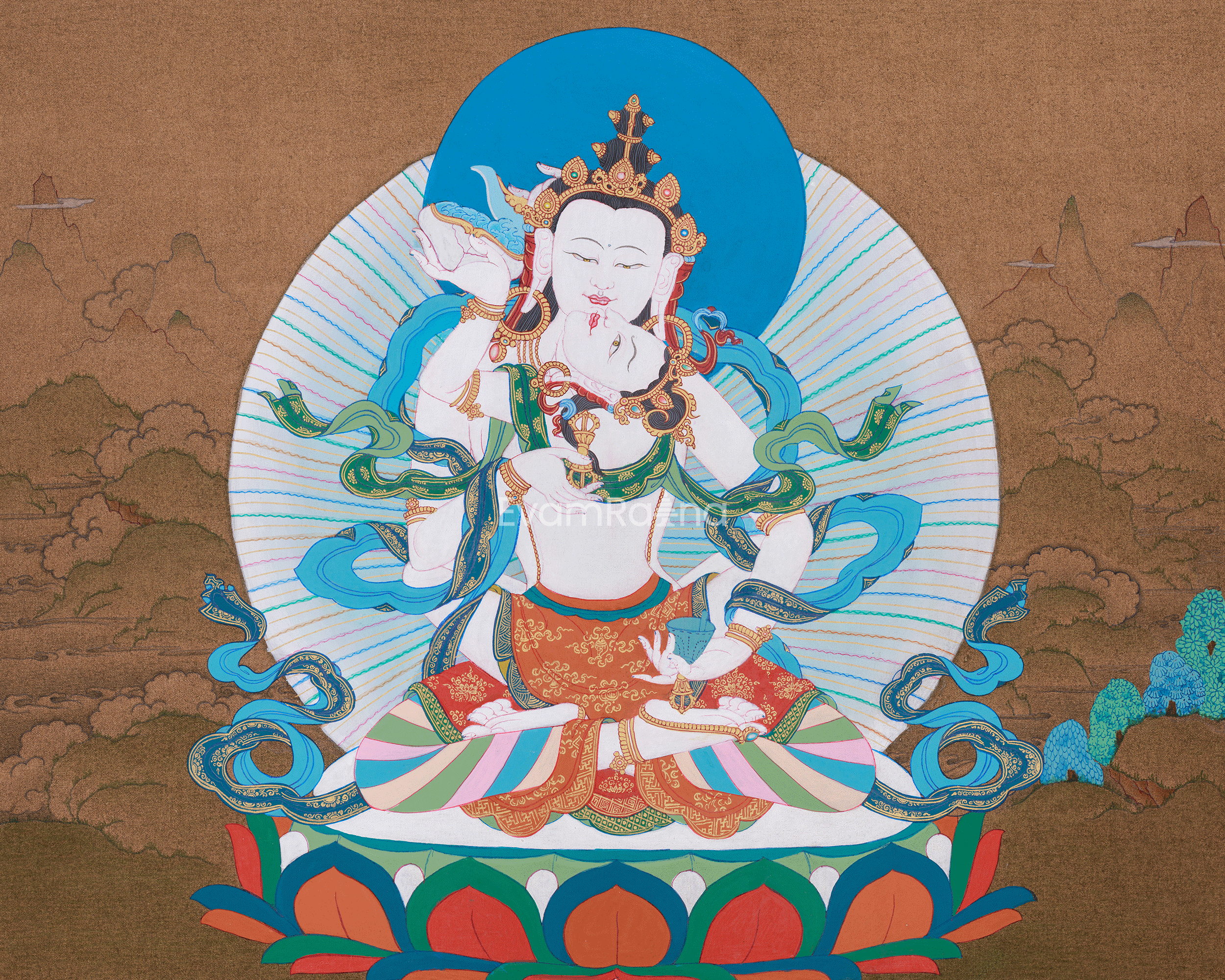 Traditional Thangka of Vajrasattva with His Consort | Symbol of Purification
