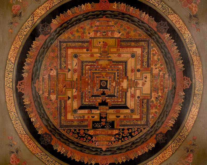 Oil Varnished Kalachakra Mandala | Tibetan Thangka Painting