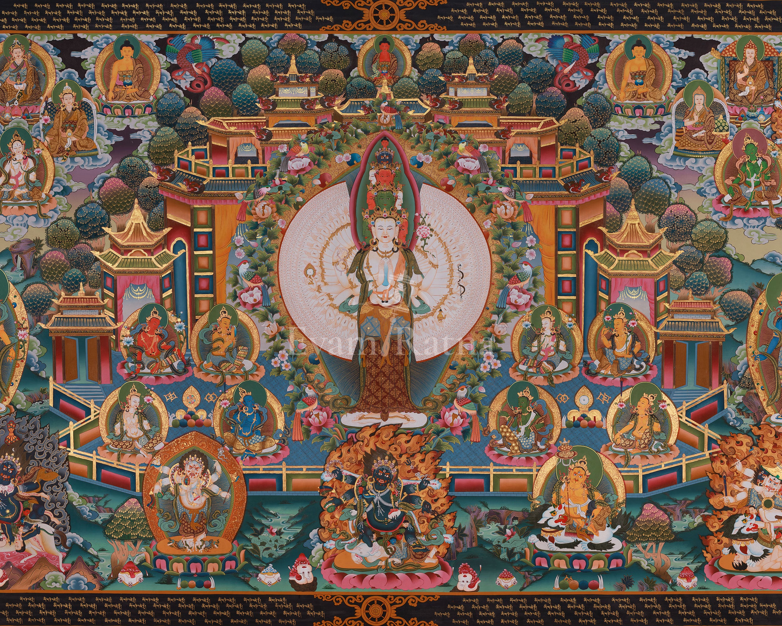 1000 Armed Chenrezig Art | Avalokiteshvara Thangka | Buddhist Deity