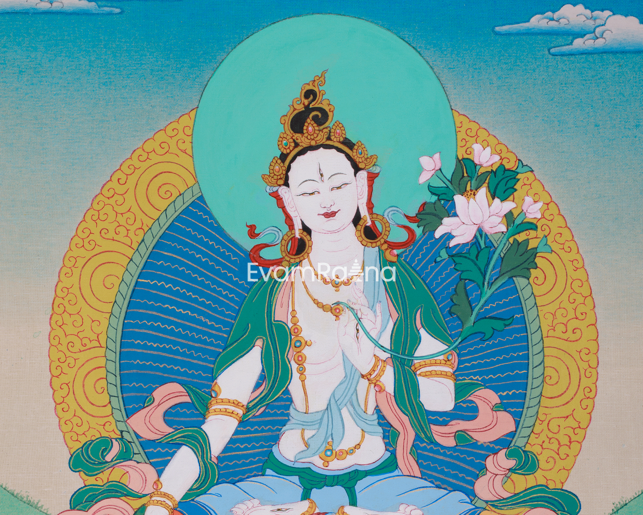 30 cm White Tara Thangka | Goddess of Longevity and Healing