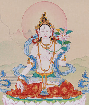 Goddess of Longevity White Tara Thangka | Buddhist Healing Arts