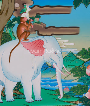 4 Harmonious Friends Painting | Depicting the Four Divine Creatures of Tibetan Buddhism