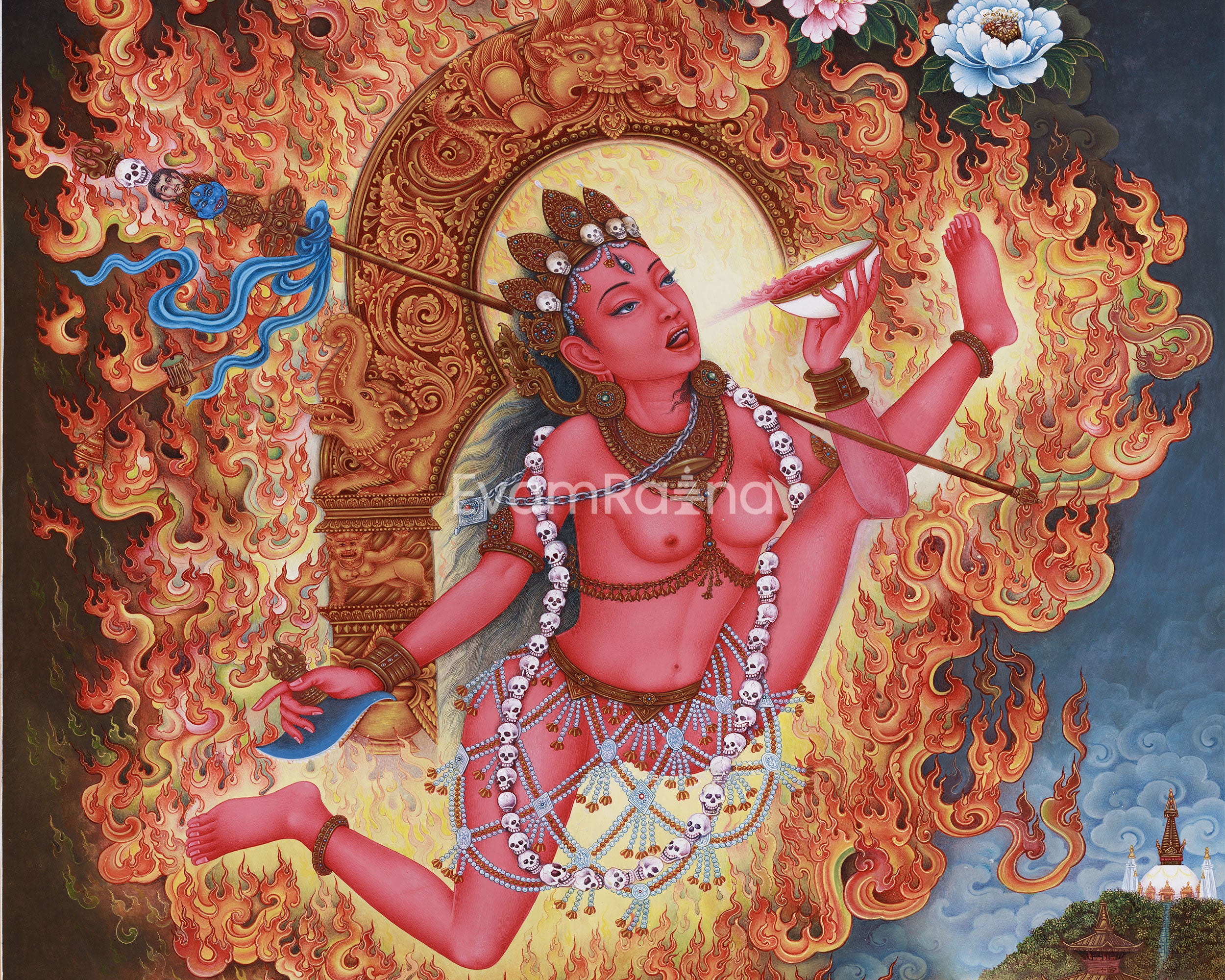 Vidyadhari Yogini in Paubha Style | Flying Vajrayogini | Goddess of Wisdom