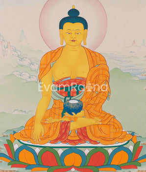 Hand-Painted Shakyamuni Buddha Thangka Print for Spiritual Awakening | Digital Thangka Print