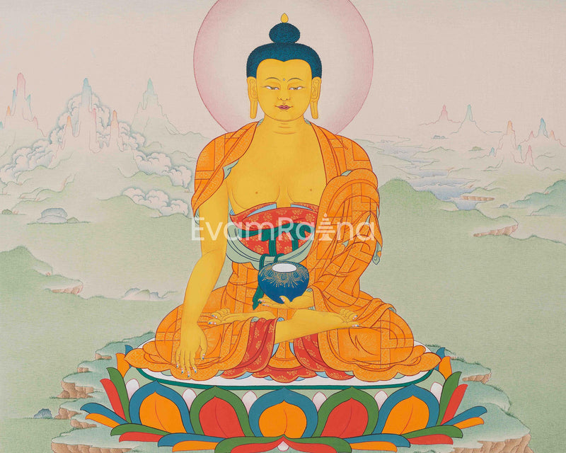 Hand-Painted Shakyamuni Buddha Thangka Print for Spiritual Awakening | Digital Thangka Print