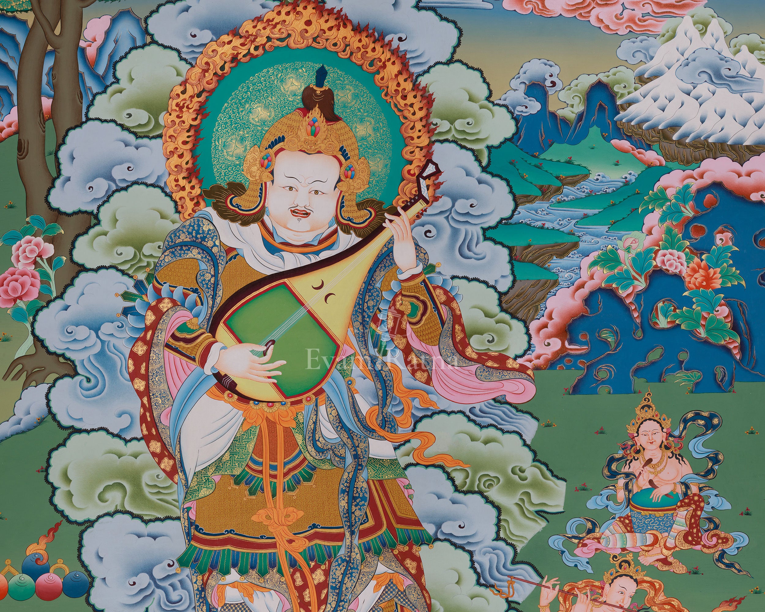 Sacred Thangka of Dhritarashtra | Heavenly King of the East