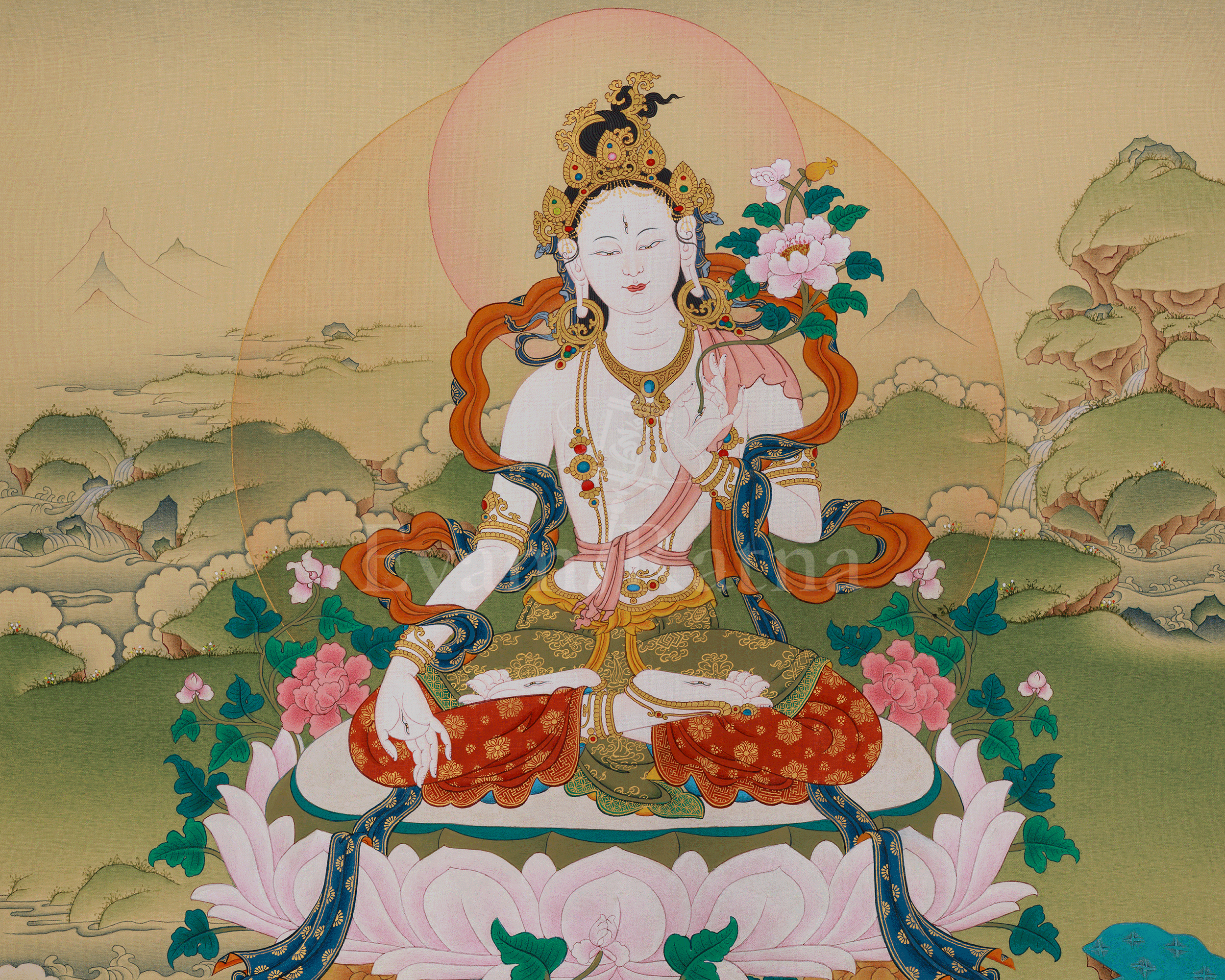 White Tara Healing and Longevity Art | Himalayan Buddhist Painting