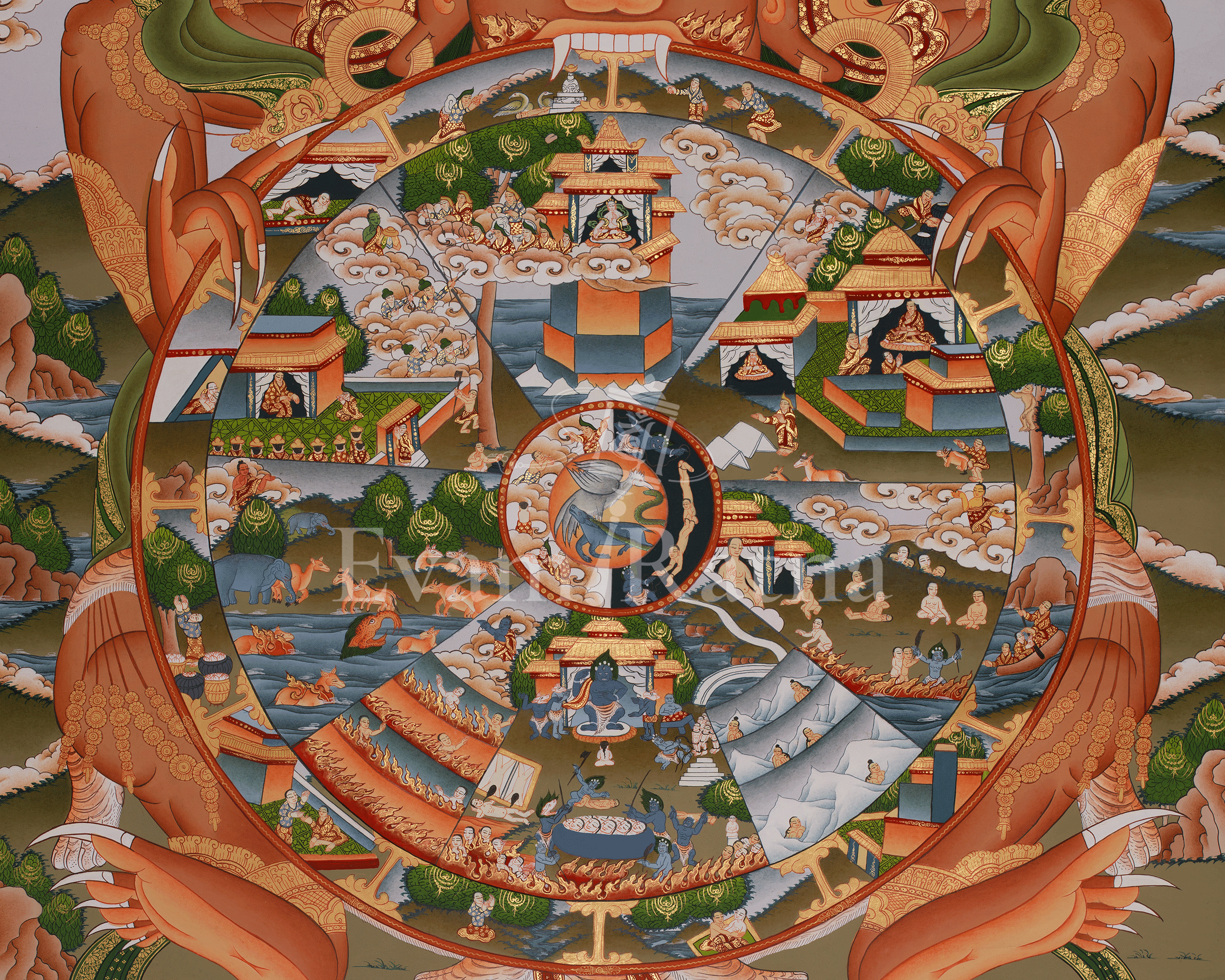 Sacred Thangka of the Wheel of Life | Bhavachakra Artwork