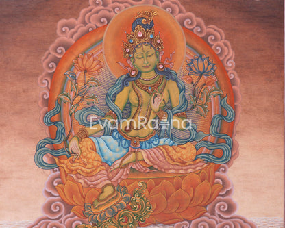 High-Quality Pauba Art For Green Tara Altar | Traditional Nepali Canvas Print For Wall Hanging