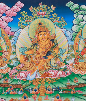 Tibetan Five Jambhalas Thangka | Buddhist Guardians of Wealth & Abundance