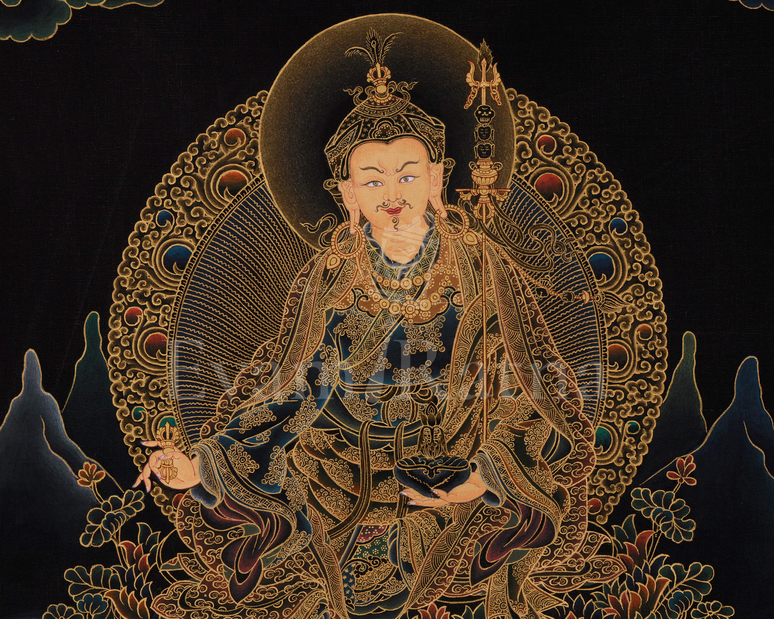 Hand-Painted  Guru Rinpoche Thangka | Embodiment of Wisdom and Compassion