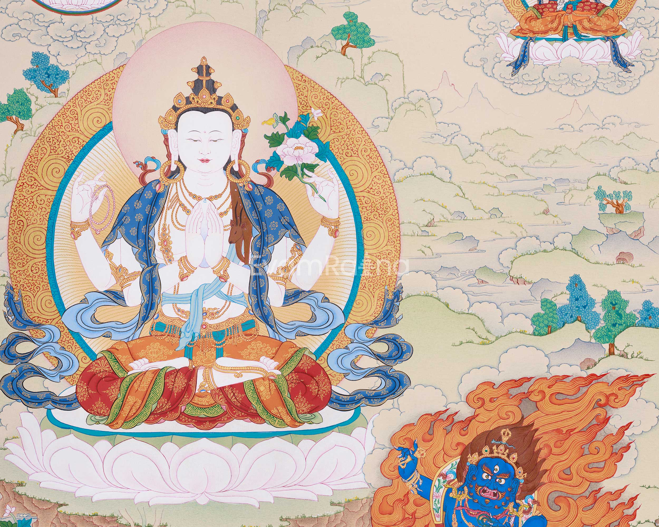 Three Bodhisattvas: Chenrezig, Manjushri, and Vajrapani | The Divine Assembly of Enlightened Virtues