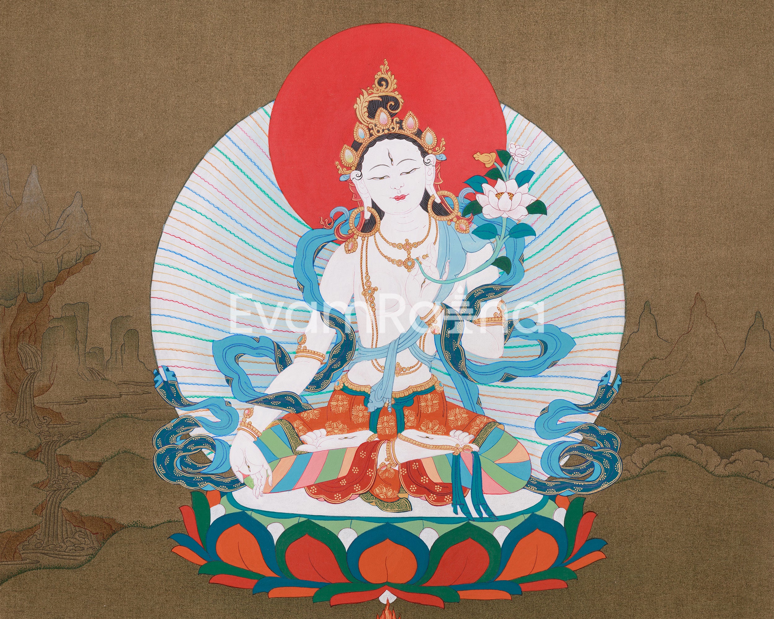 Long Life Deity White Tara Thangka | Tibetan Goddess of Healing