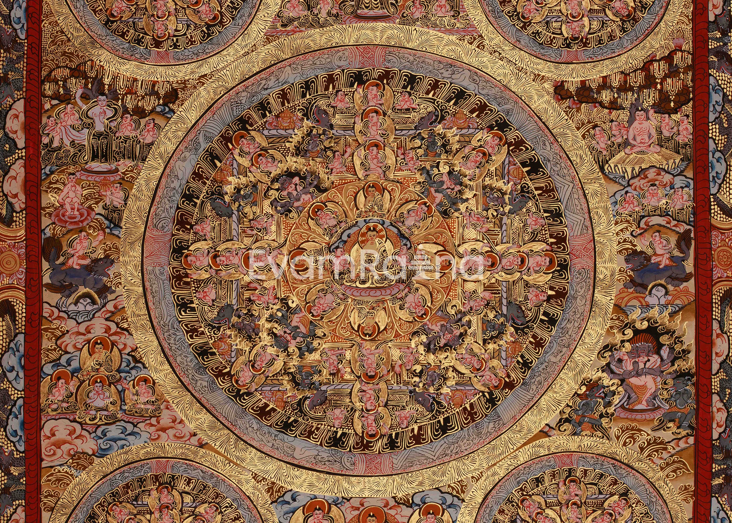 Buddha Mandala Sacred Artwork | Tibetan Mandala Of Wisdom & Compassion | Spiritual Altar