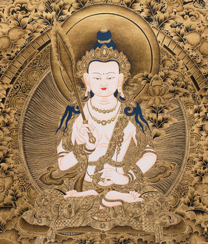 Bodhisattva Akasagarbha Thangka | Fully Gold Embellished on Black Canvas