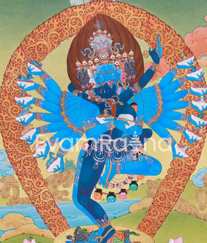 Hand Painted Hevajra Thangka | Himalayan Wrathful  Wall Decor | Tibetan Deity