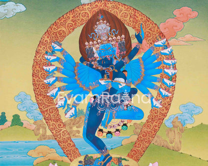 Hand Painted Hevajra Thangka | Himalayan Wrathful  Wall Decor | Tibetan Deity