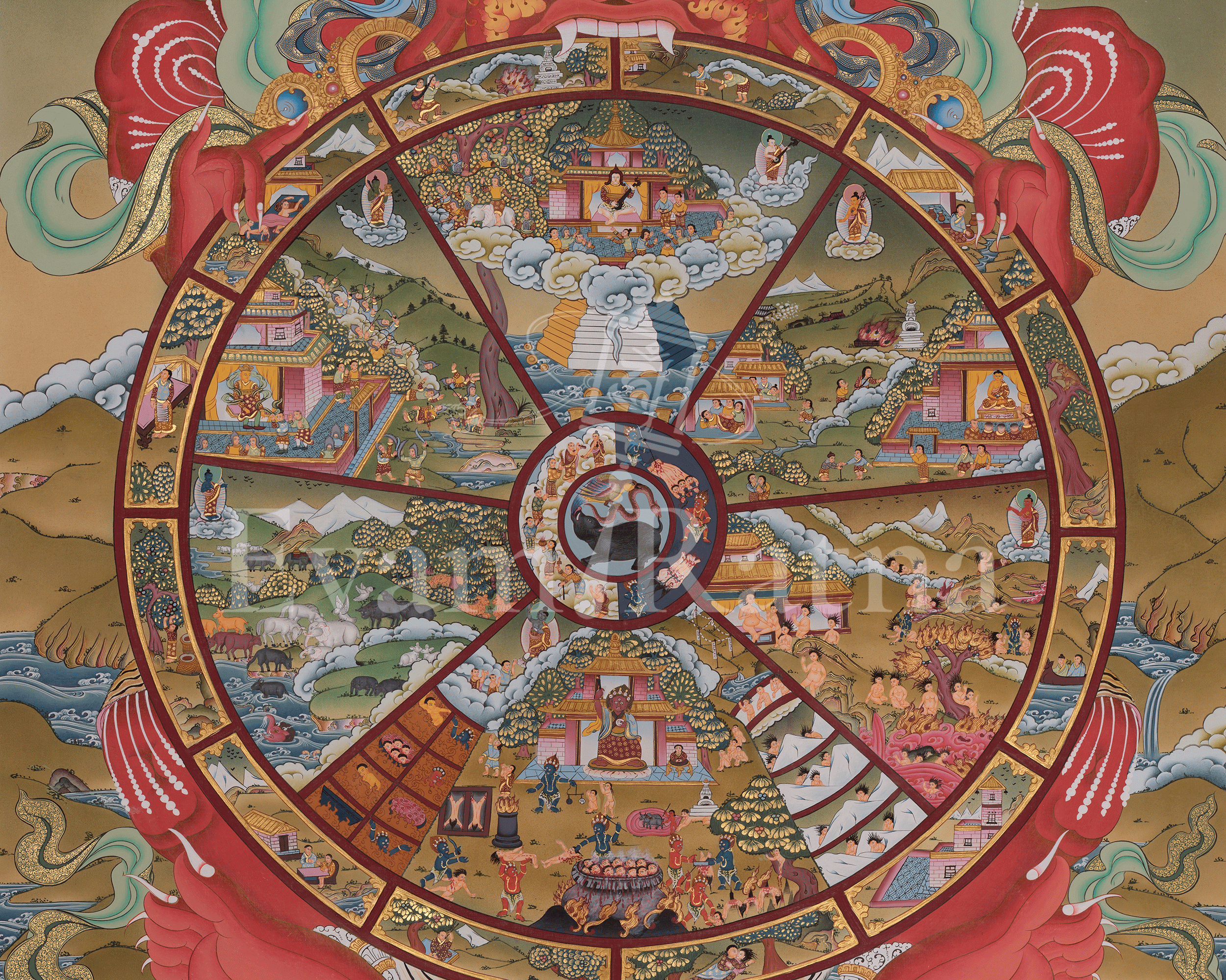 Samsara Wheel of Life Thangka | Tibetan Buddhist Painting of Karma and Rebirth