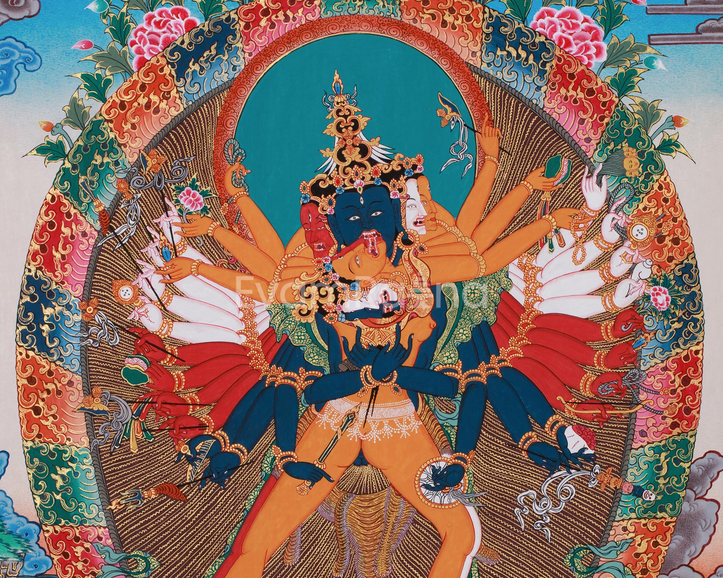 Kalachakra Tantric Deity Thangka | Divine Union and Spiritual Transformation