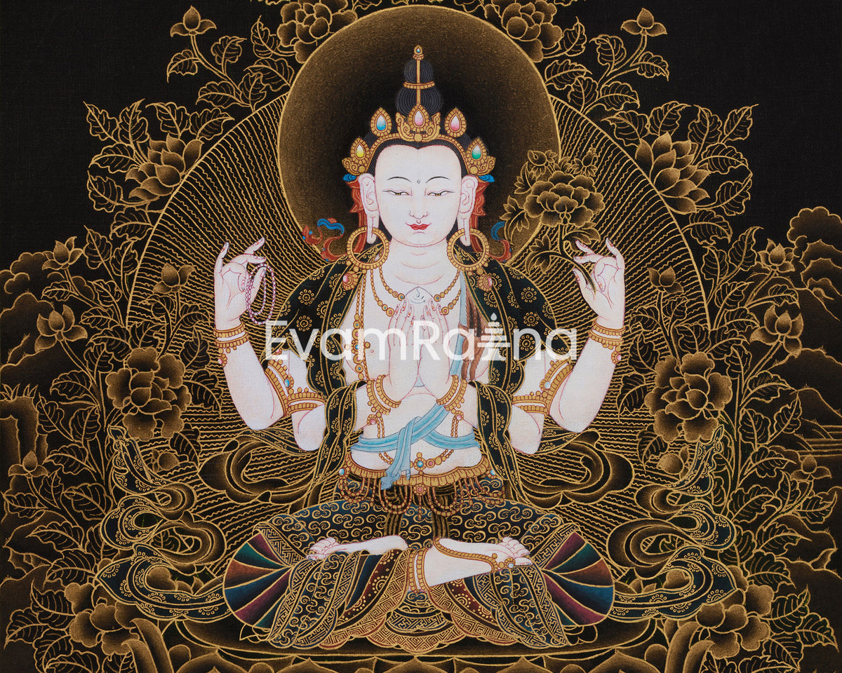 Sacred Thangka Of Chenrezig | Avalokiteshvara Art | Divine Wisdom