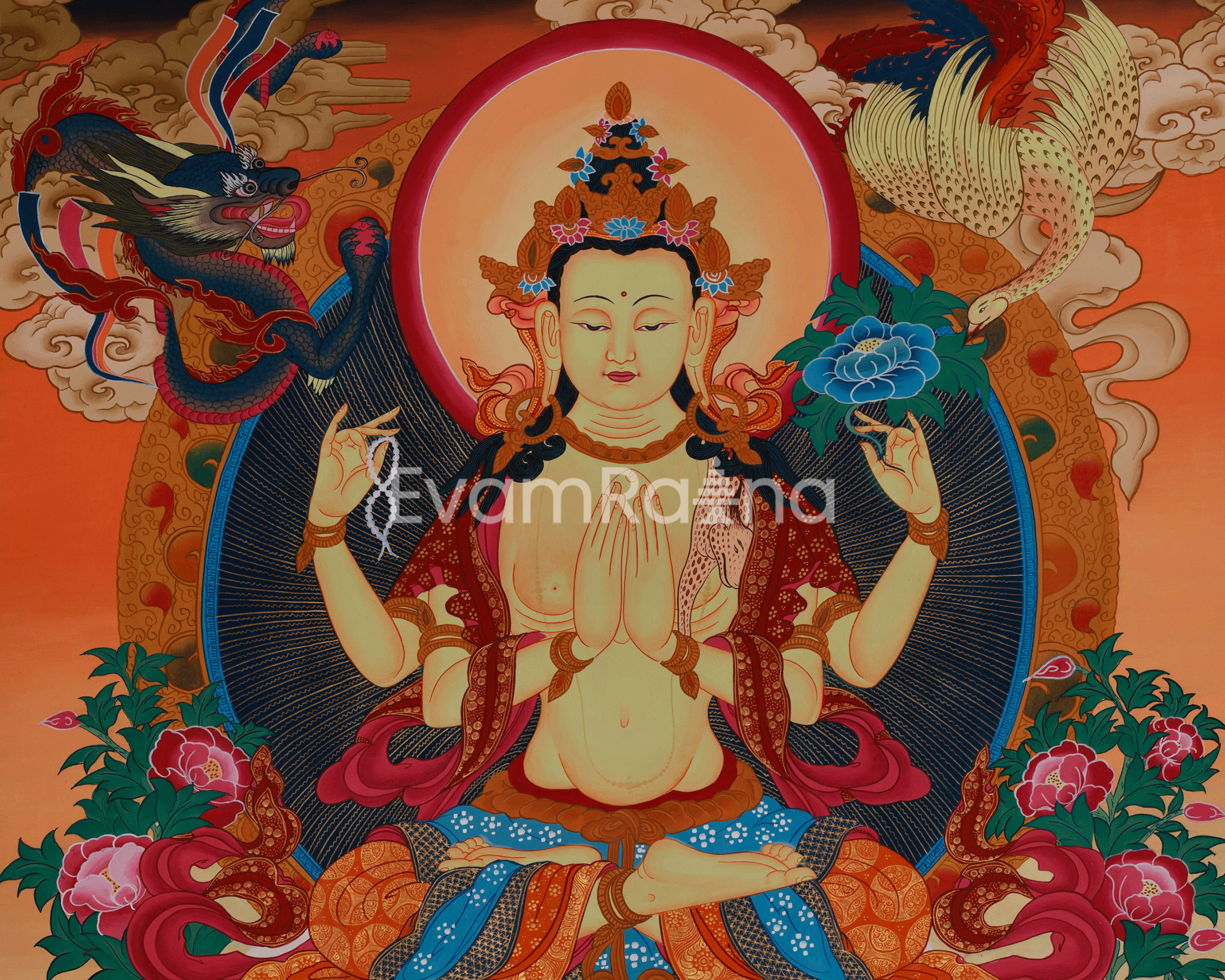 Himalayan Art Of Chenrezig | Tibetan Avalokiteshvara Thangka | Spiritual Altar