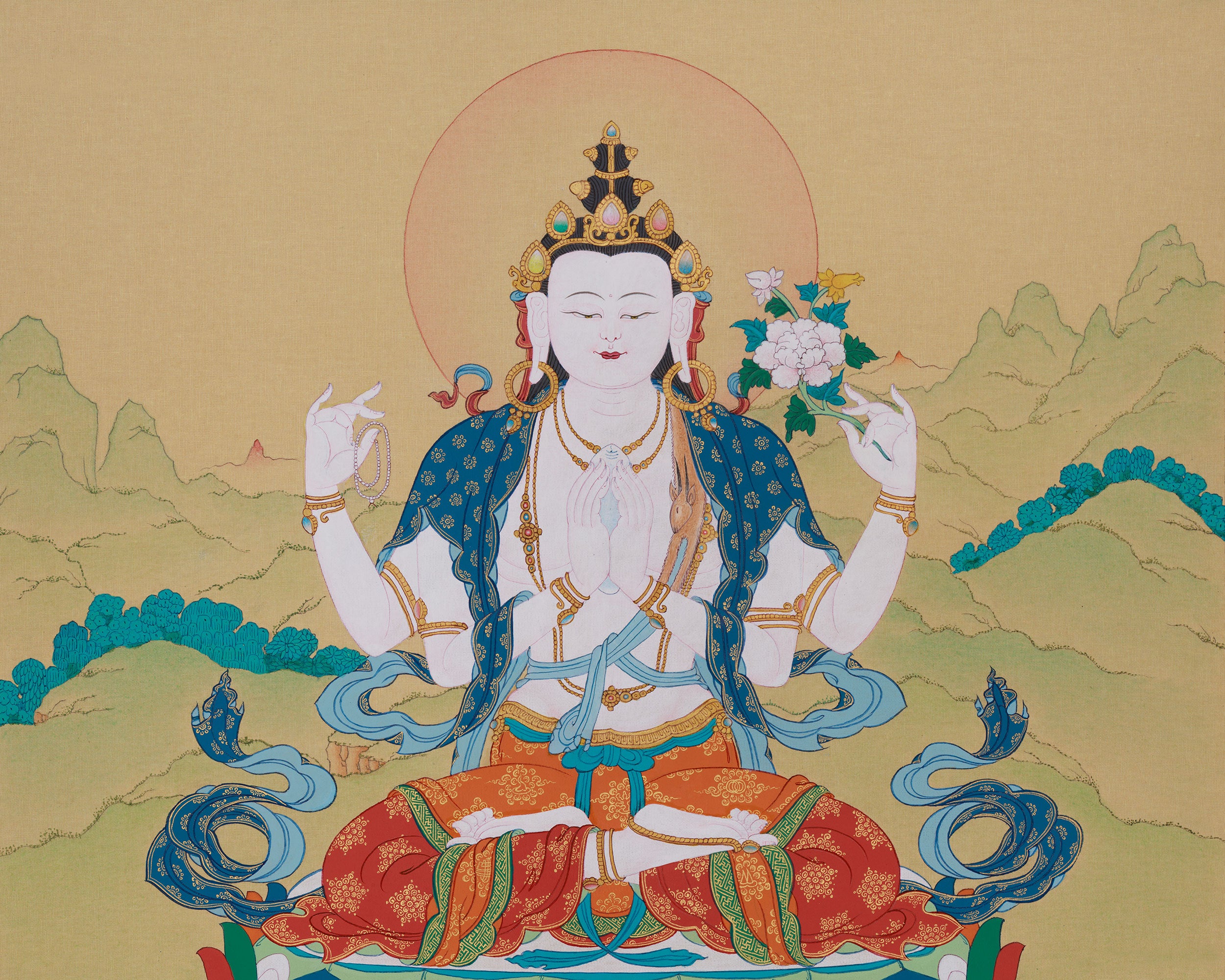 Bodhisattva of Compassion, Chenrezig Thangka | 4-Arms Avalokiteshvara