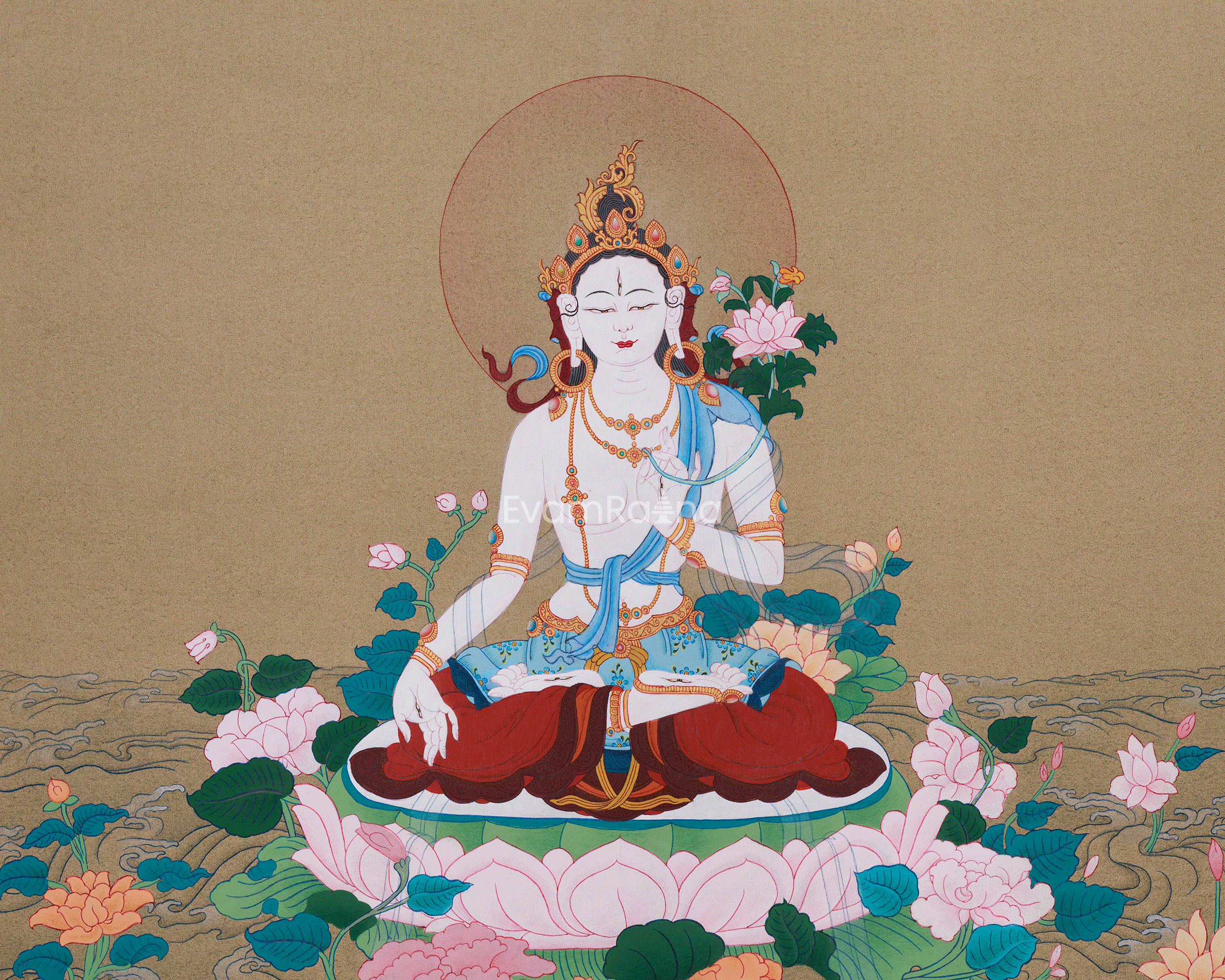 Female Bodhisattva White Tara Thangka | Handmade Sita Tara Painting