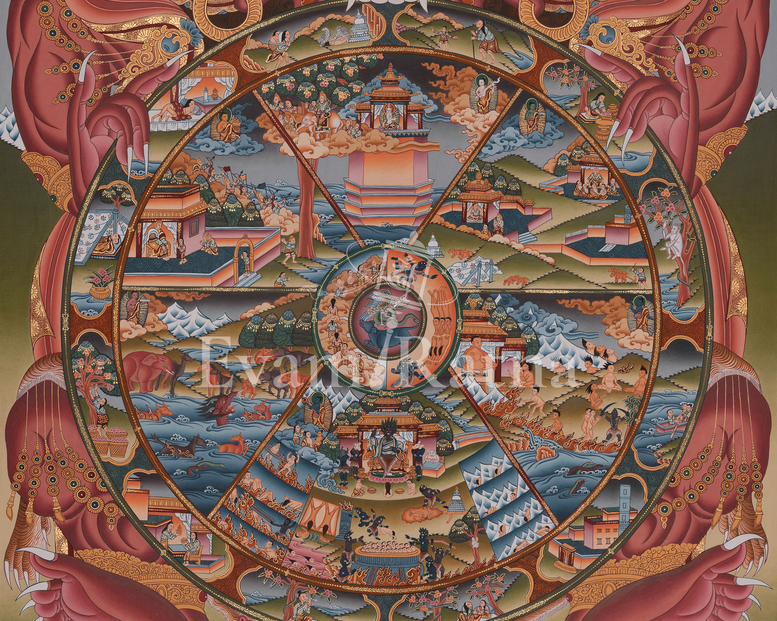 Wheel of Life Meditation Art | Represents The Endless Cycle Of Birth, Suffering, Death, And Rebirth