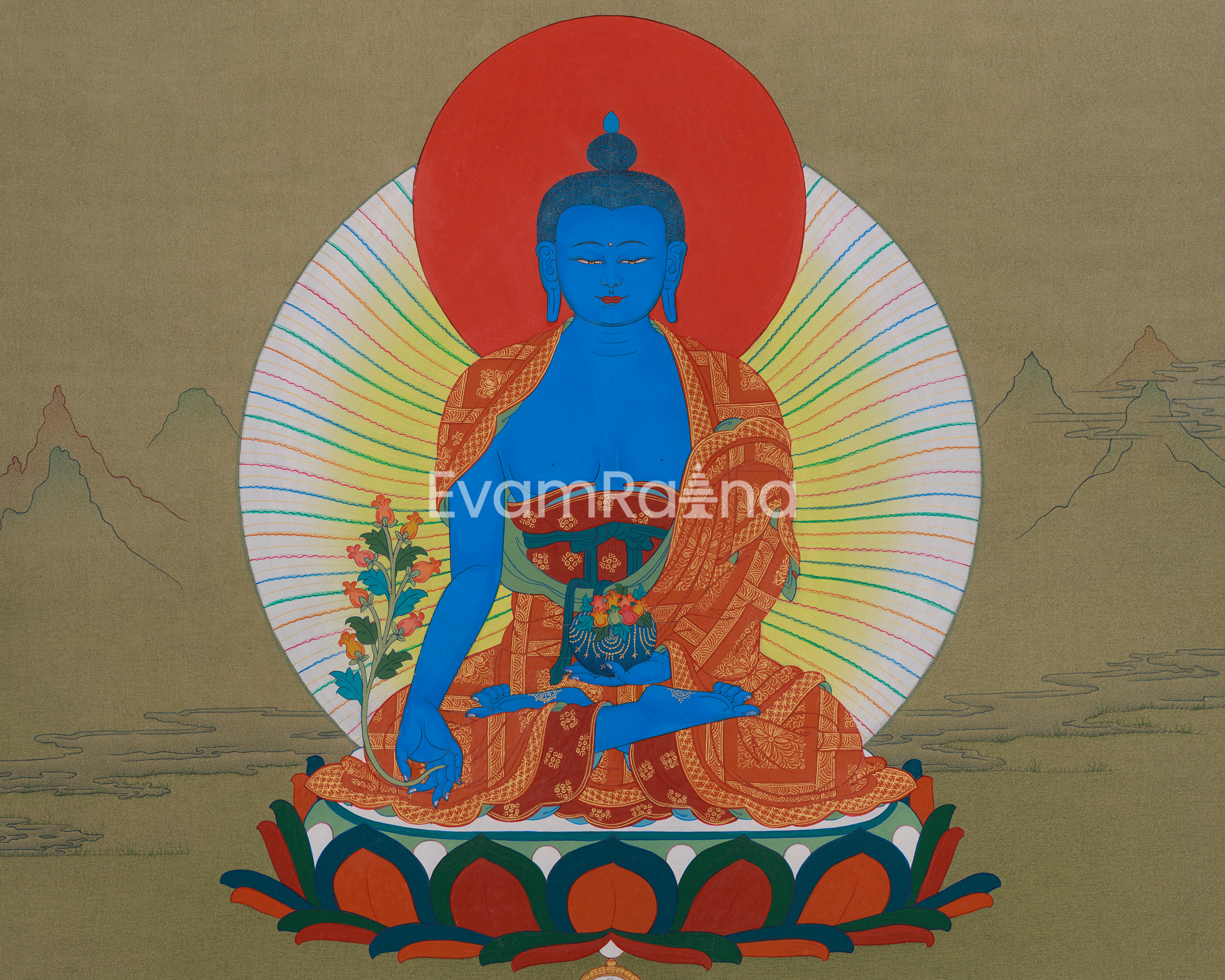 Spiritual Medicine Buddha Thangka | Healing Deity | Bhaishajyaguru Art