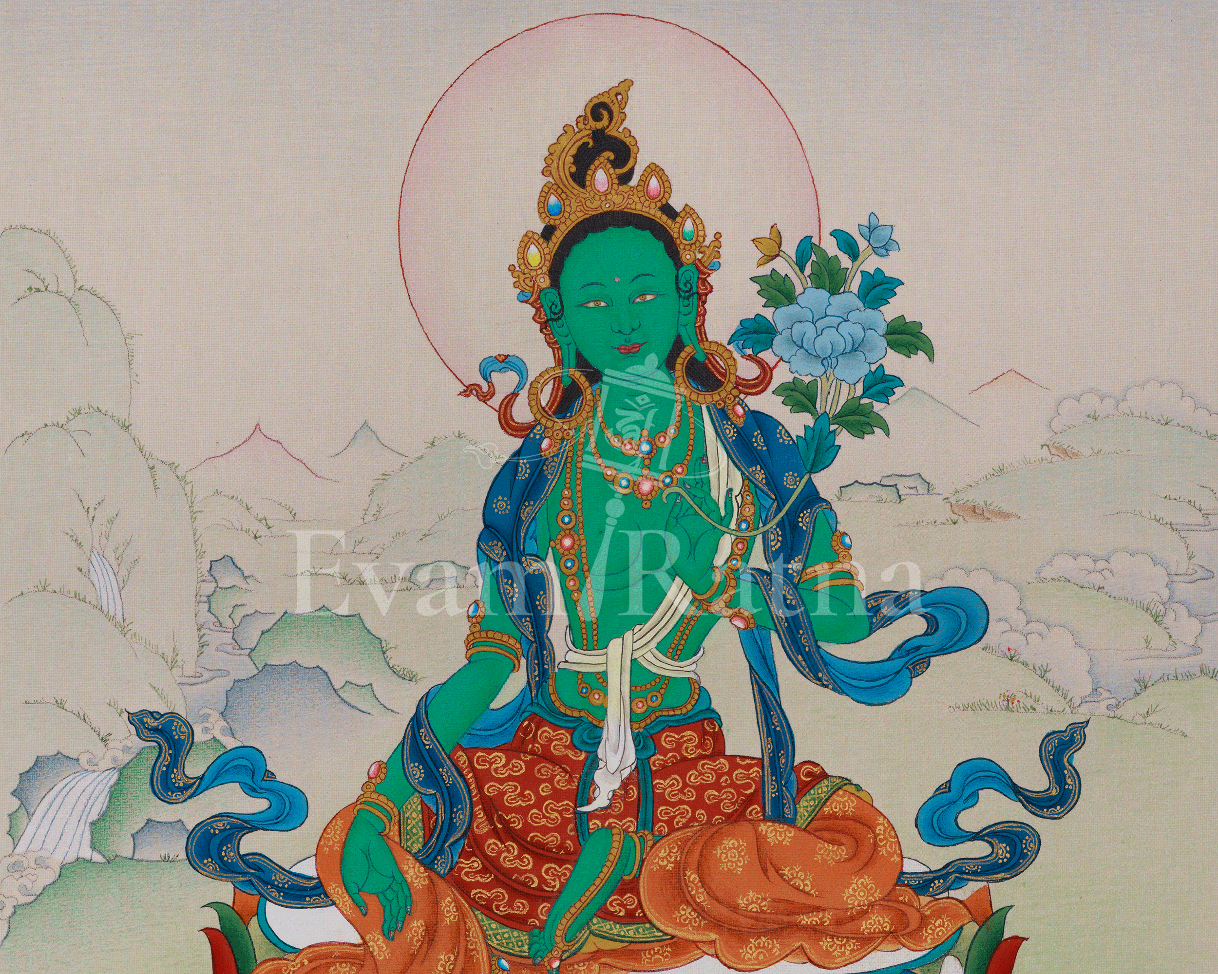 Mother of Liberation Green Tara Thangka | Himalayan Sacred Buddhist Artwork