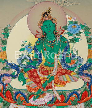 Jetsun Drolma (Green Tara) Thangka Print | High-Quality Giclée Canvas Art