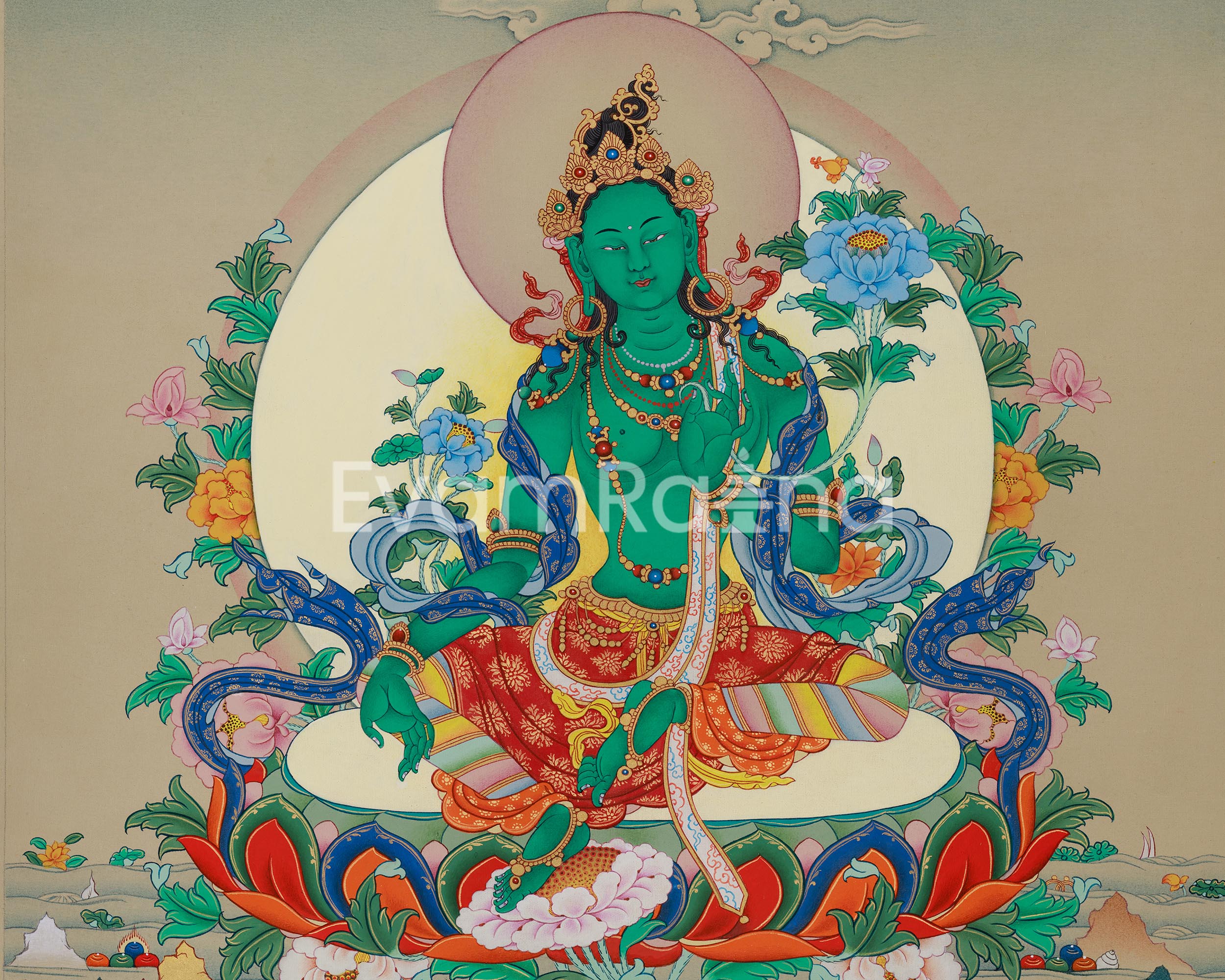 Jetsun Drolma (Green Tara) Thangka Print | High-Quality Giclée Canvas Art