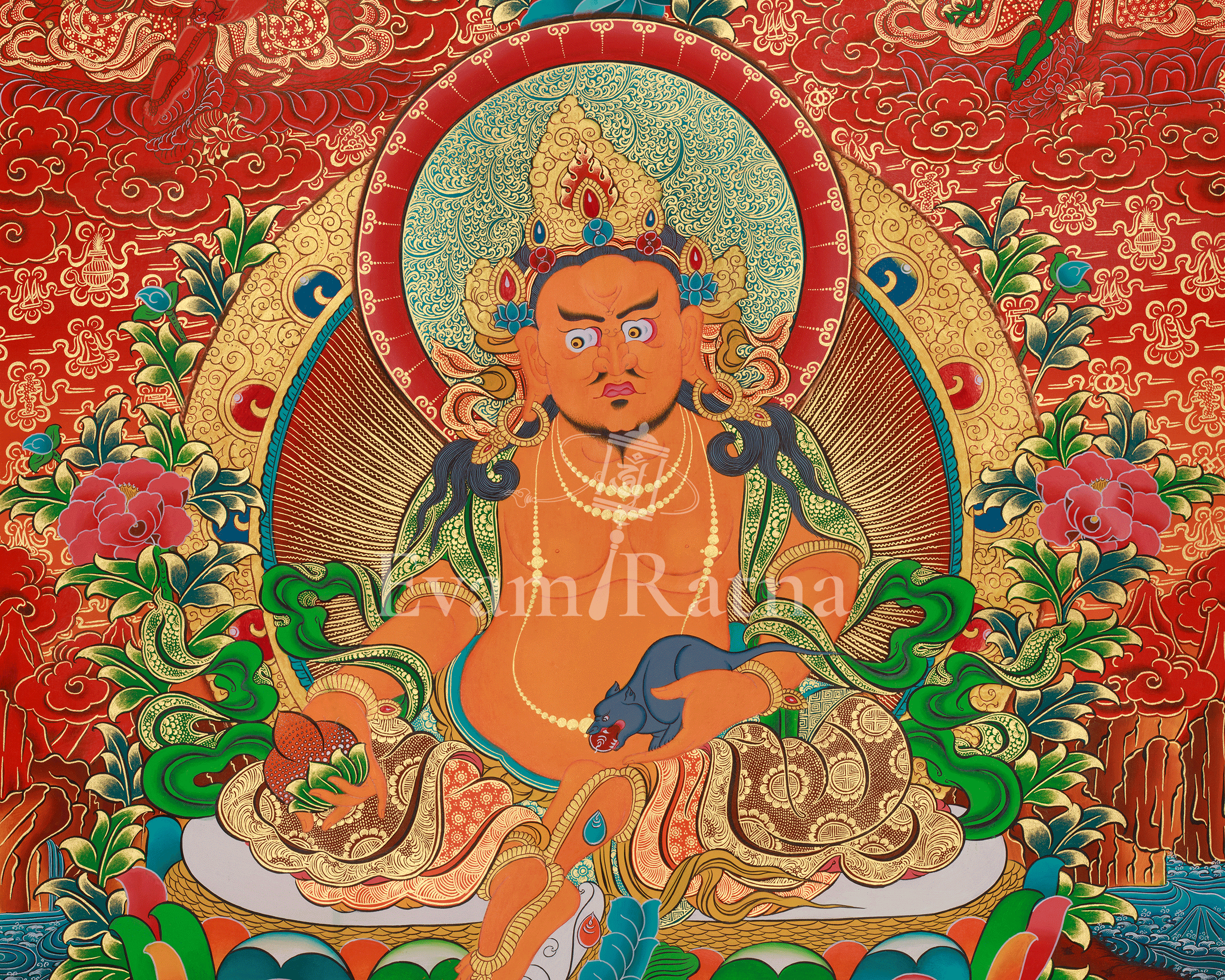 Traditional Five Dzambhala Thangka | Prosperity, Protection, and Abundance Deity