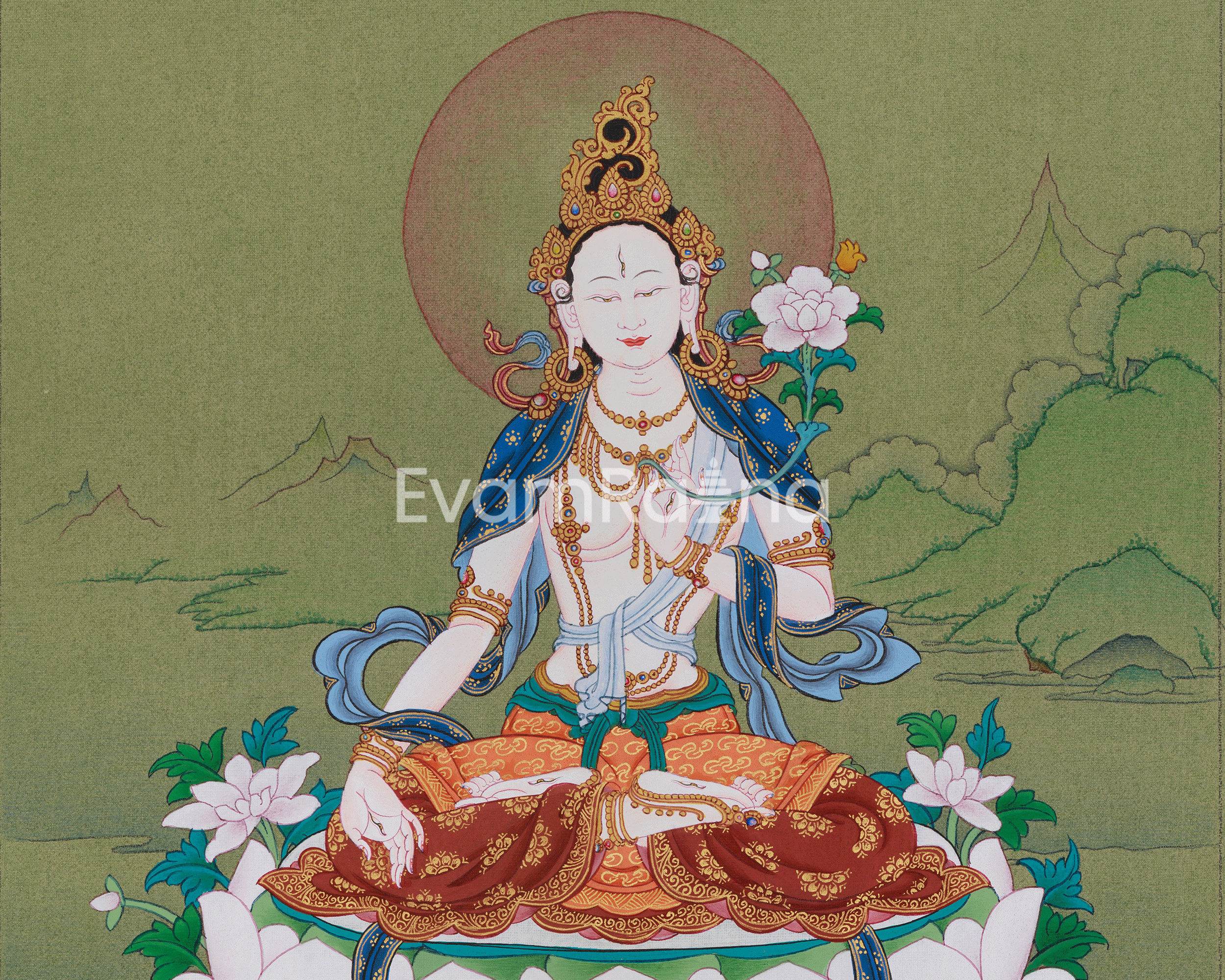 White Tara Goddess of Healing Thangka | A Divine Symbol of Compassion