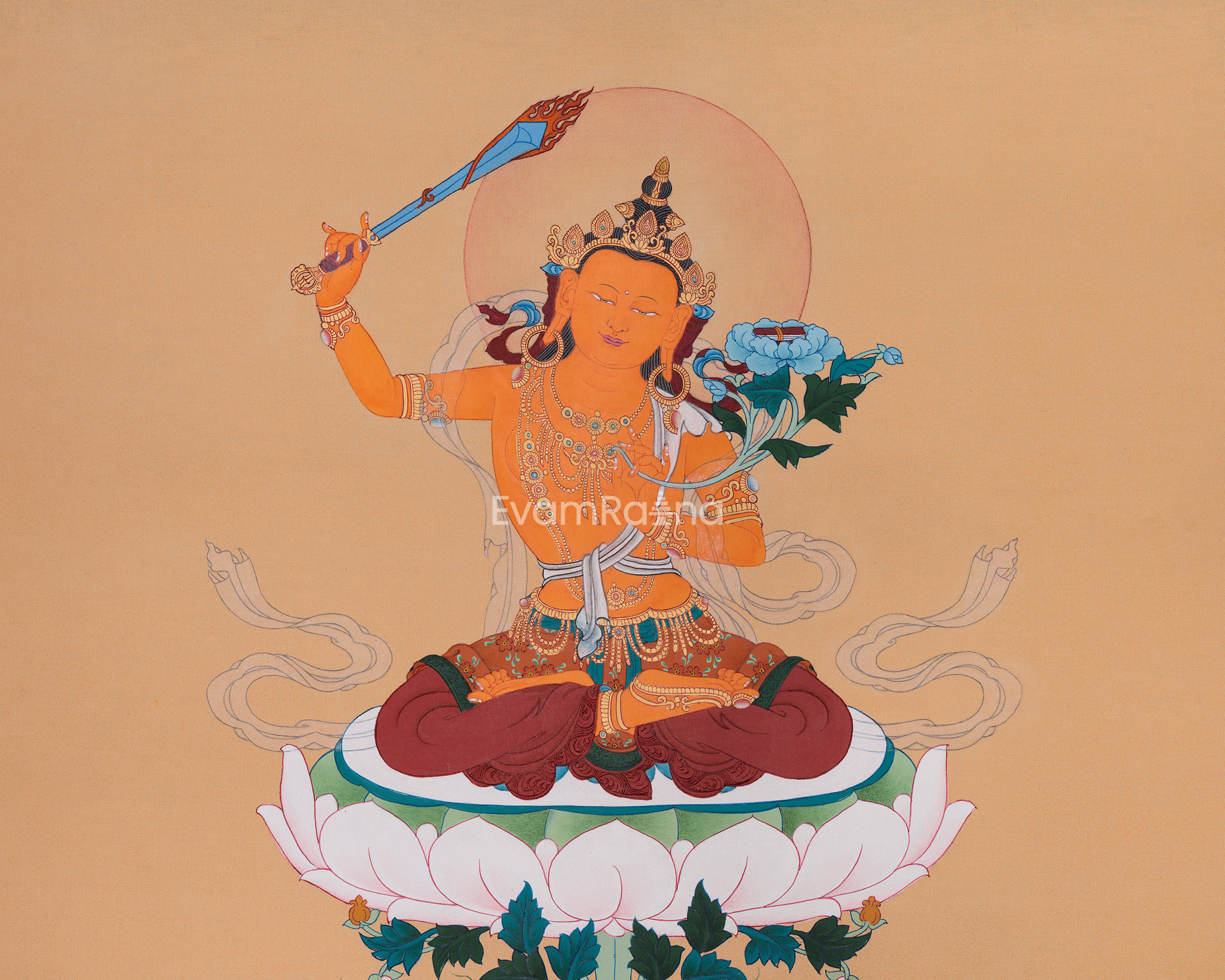 Thangka of Wisdom Deity Manjushri | Tibetan Buddhist Art for Clarity & Learning