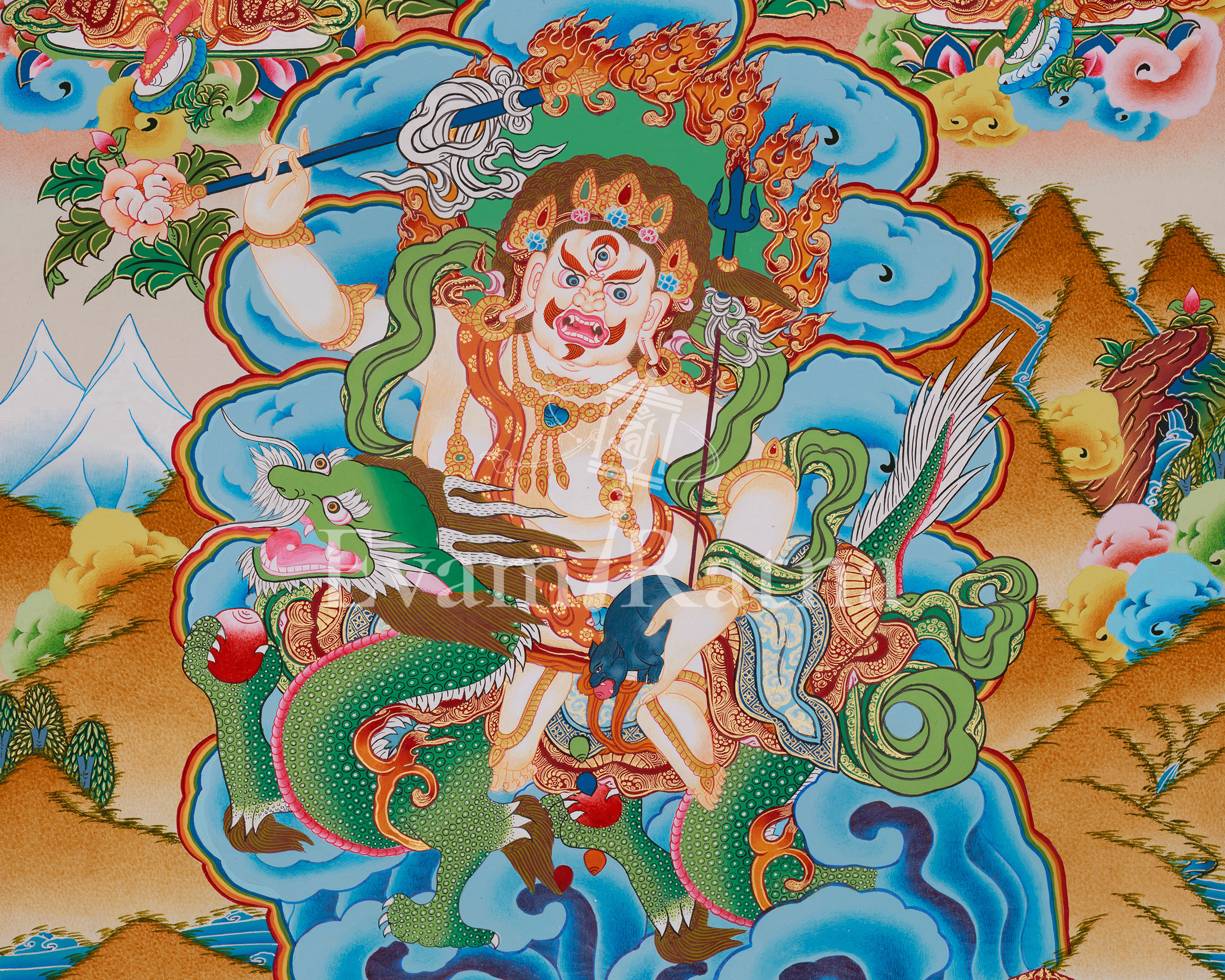 Sacred White Dzambhala Thangka | Himalayan Wealth Deity Artwork