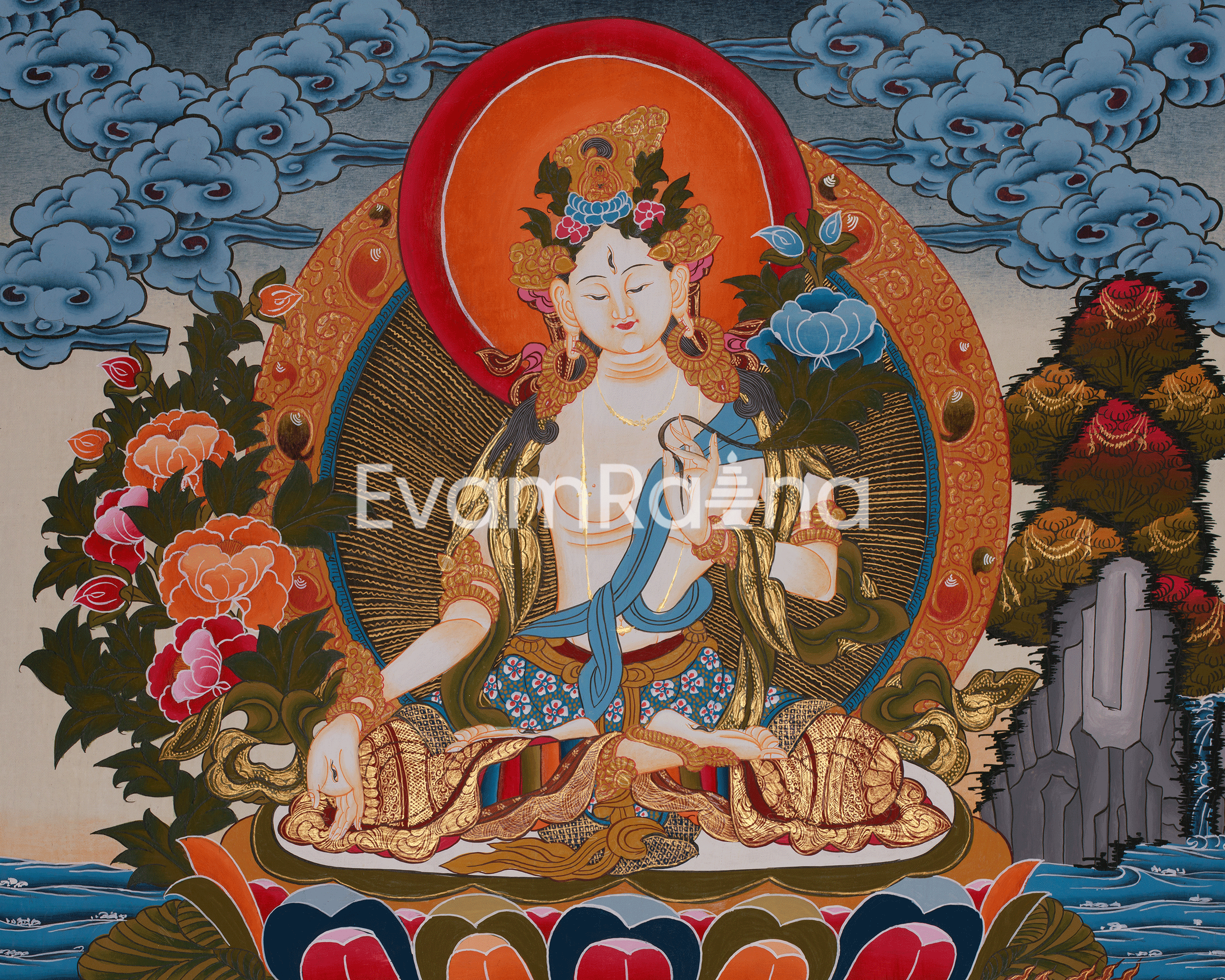 Himalayan White Tara Thangka | Sacred Buddhist Longevity Artwork